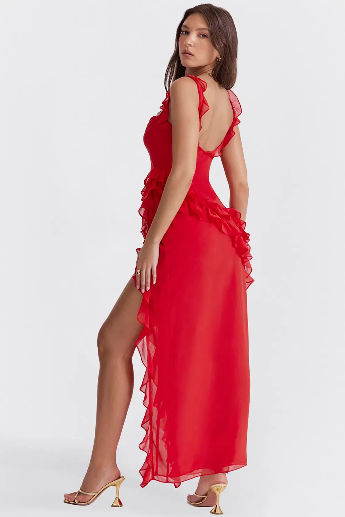 House Of CB Ariela Ruffle Maxi Dress Red Size S / 8 - Image 10