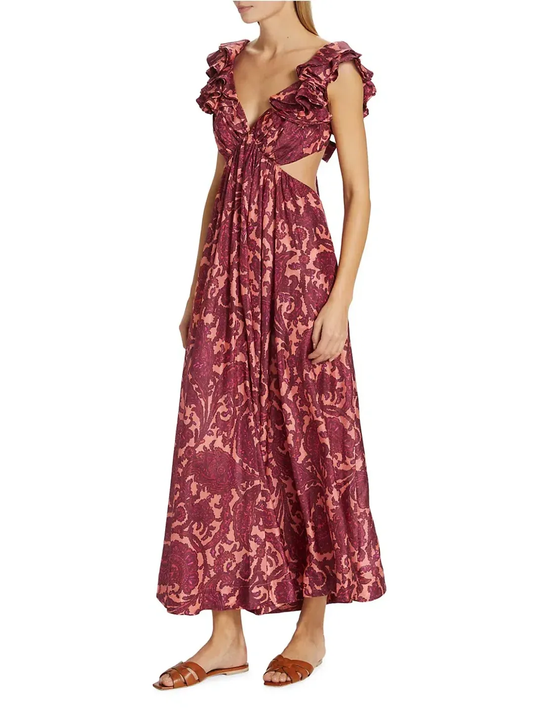 Zimmermann Tiggy Cutout Ruffled Silk Midi Dress Paisley-Print Size 1 / AU 10 for rent on The Volte - main image