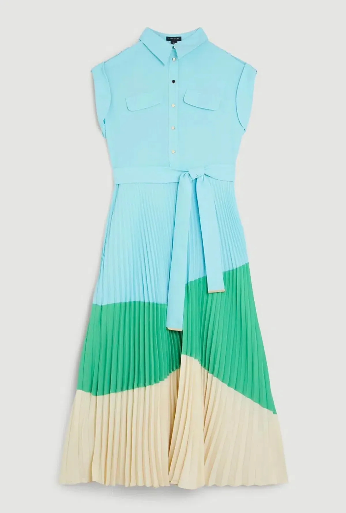 Karen Millen Colour Block Pleated Woven Midi Shirt Dress Multi Size 8 - Image 5