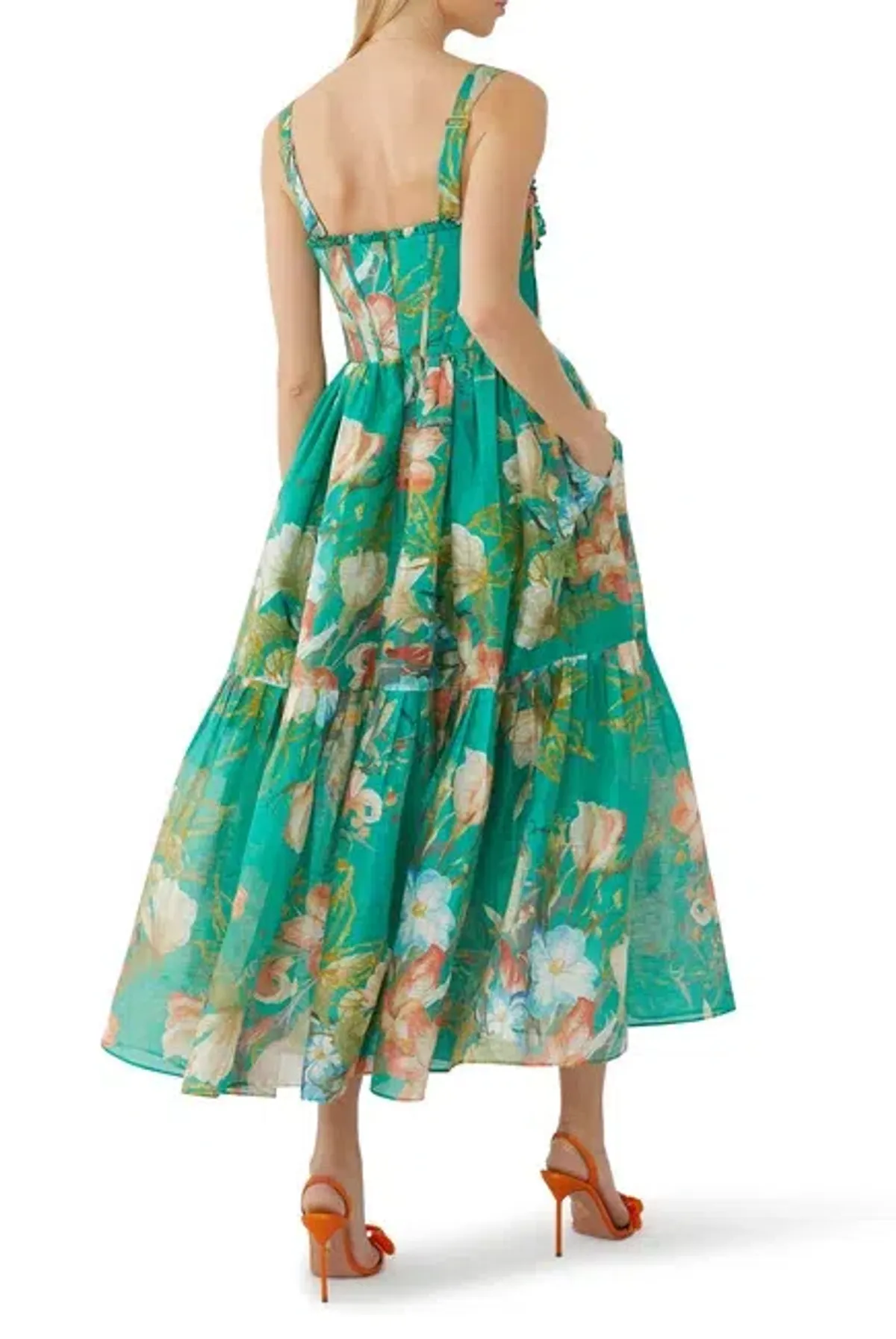 Leo Lin Rose Bustier Midi Dress In Opulent Print in Verdant Size 6 - Image 3