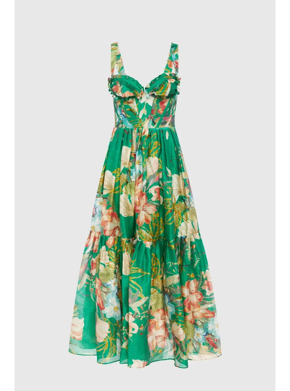 Leo Lin Rose Bustier Midi In Verdant Print Size 12 - Image 3