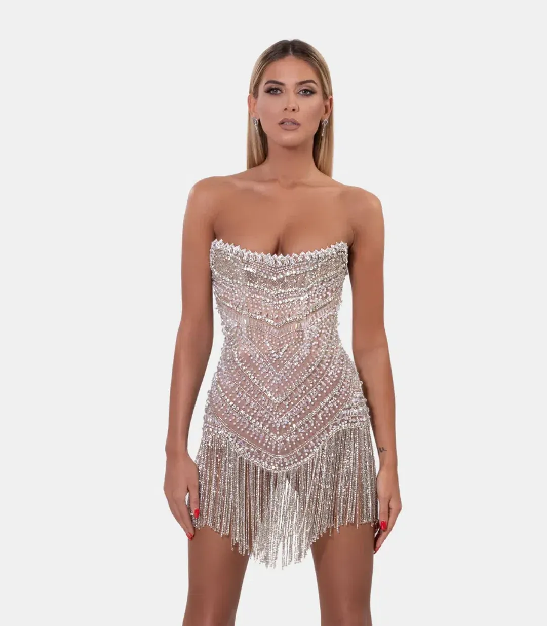 Albina Dyla Wild Corset Dress Silver/Nude Size 6 for rent on The Volte - main image