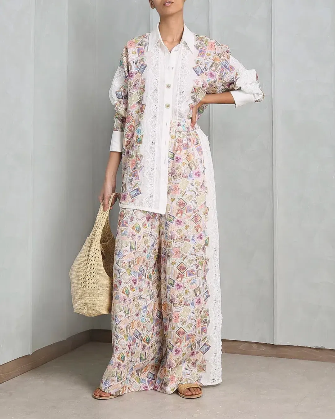 Zimmermann High Tide Relaxed Shirt & Drawstring Pants Set Print Size 4/AU 16 for rent on The Volte - main image