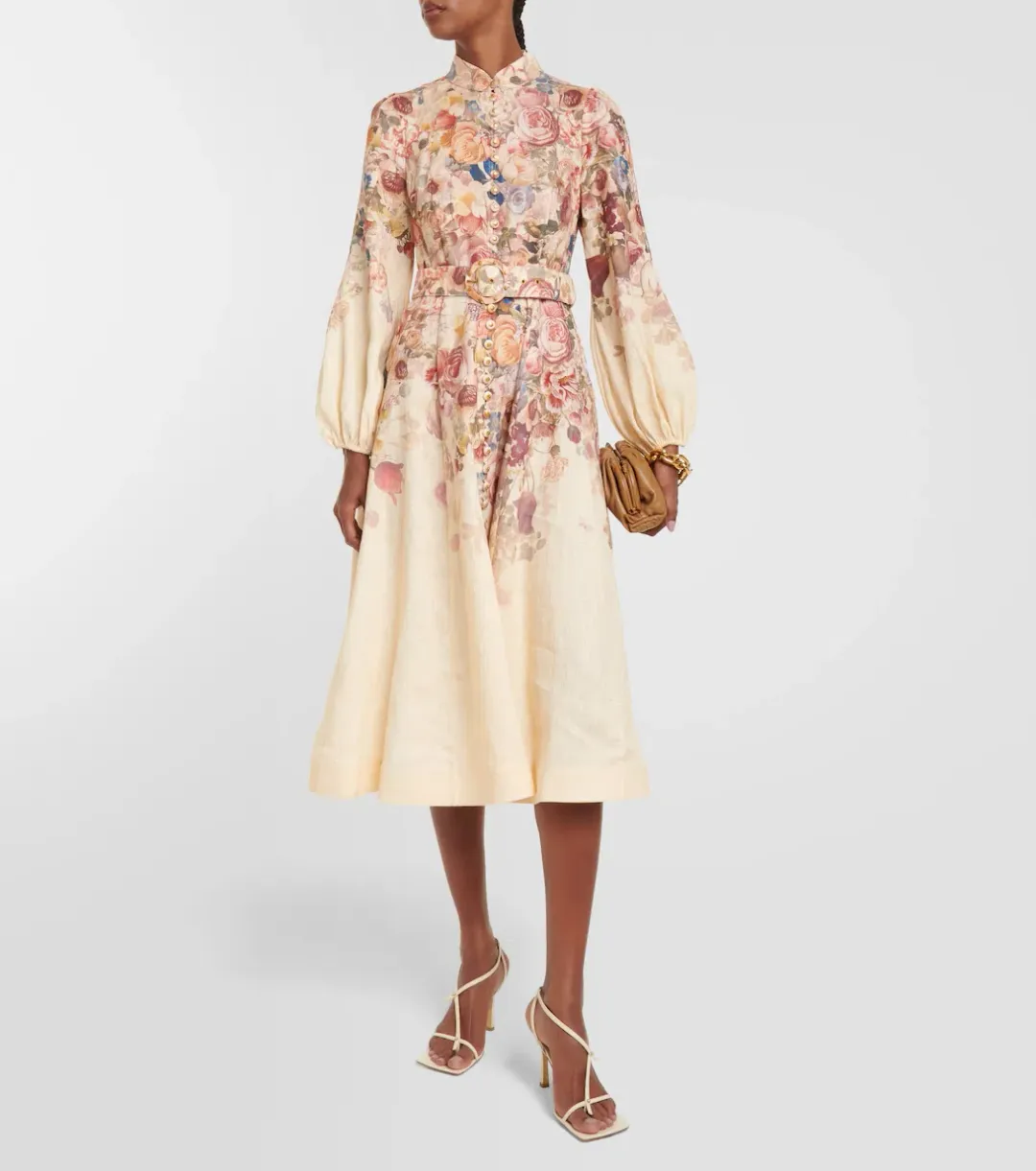 Zimmermann Luminosity Buttoned Midi Dress Morisot Cream Size 2 / Au 12 for rent on The Volte - main image