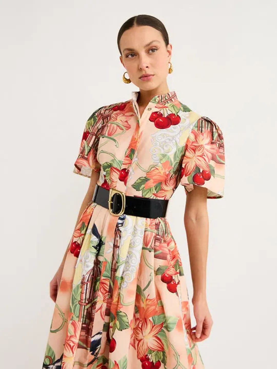Leo Lin Bianca Short Sleeve Midi Dress Azalea Print in Fortune Size 10 for rent on The Volte - main image