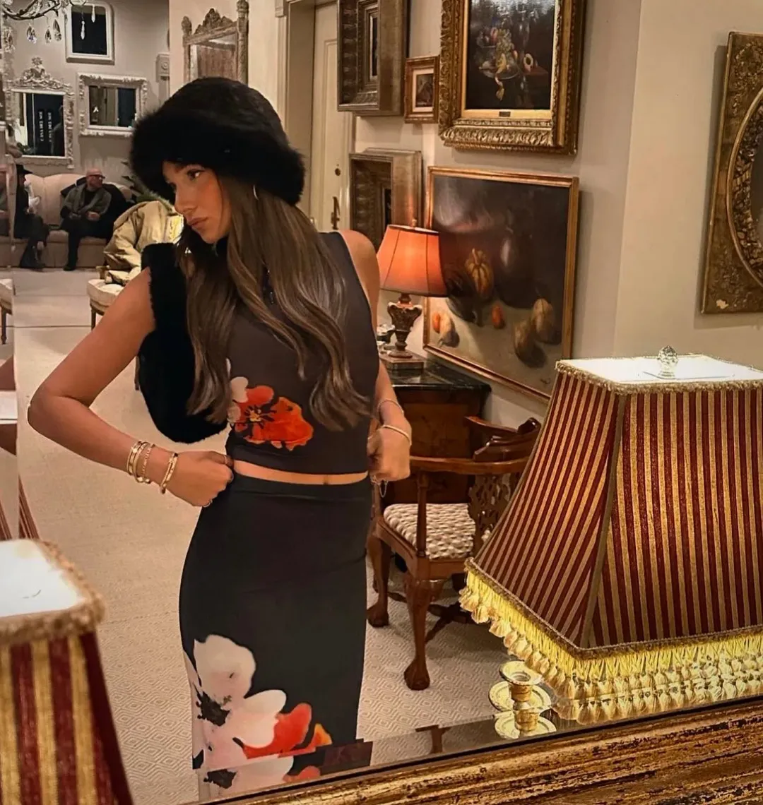 With Harper Lu Mesh Tank and Skirt Floral Set Black Floral Size M/ Au 10 for rent on The Volte - main image