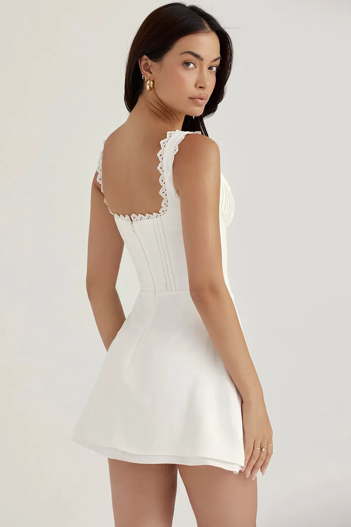 House of CB Tilly Pin Tuck Mini Dress White Size L/Au 12 - Image 4