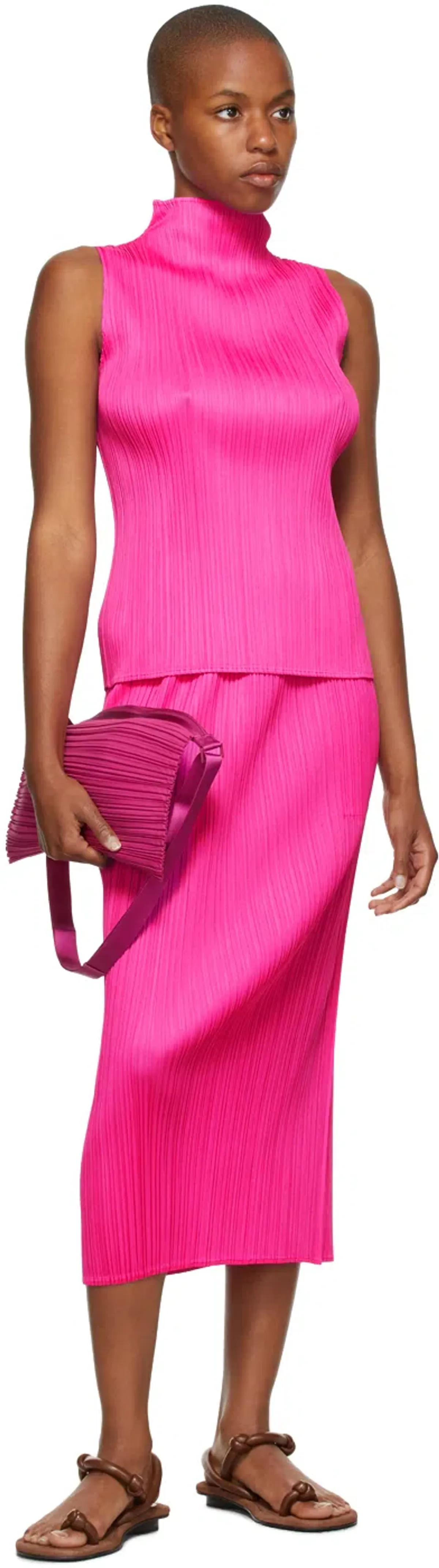 Issey Miyake Pleats Please Skirt And Top Pink Size AU 14 for rent on The Volte - main image