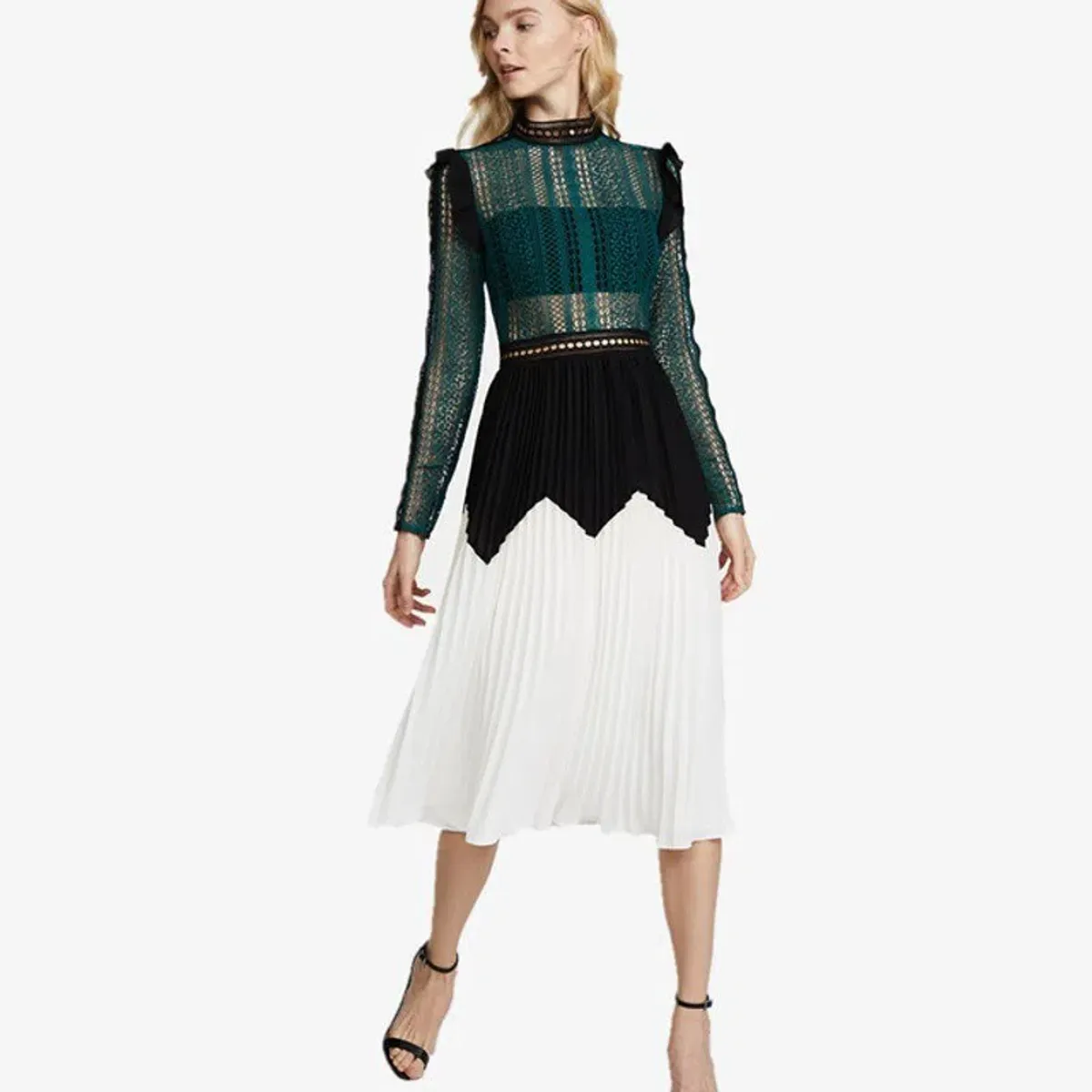Self Portrait Panelled Lace Midi Dress Multi Size 8 for rent on The Volte - main image