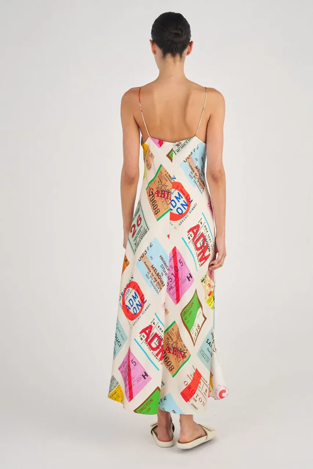 Oroton Ticket Print Slip Dress Fuchsia Size AU 12 for rent on The Volte - main image