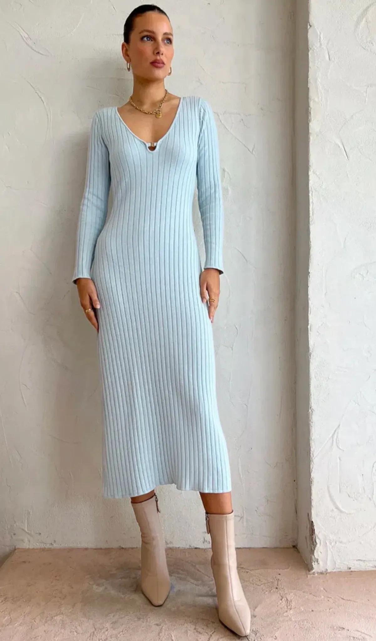By Nicola Astrology Midi Knit Dress In Ice Blue Size AU 8 - Image 3