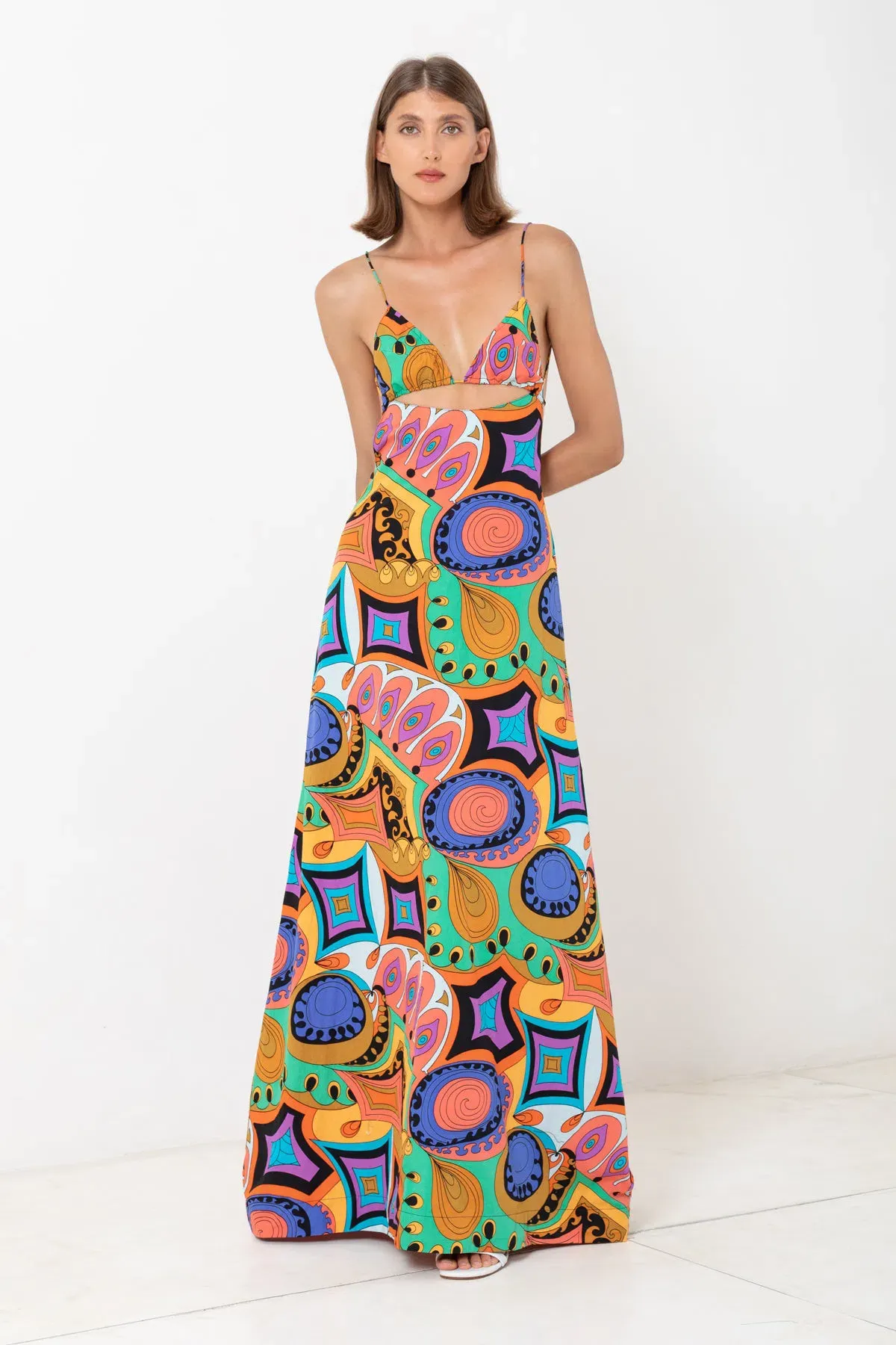 SWF Murano Cut Out A Line Maxi Dress Print Size 8 - Image 2