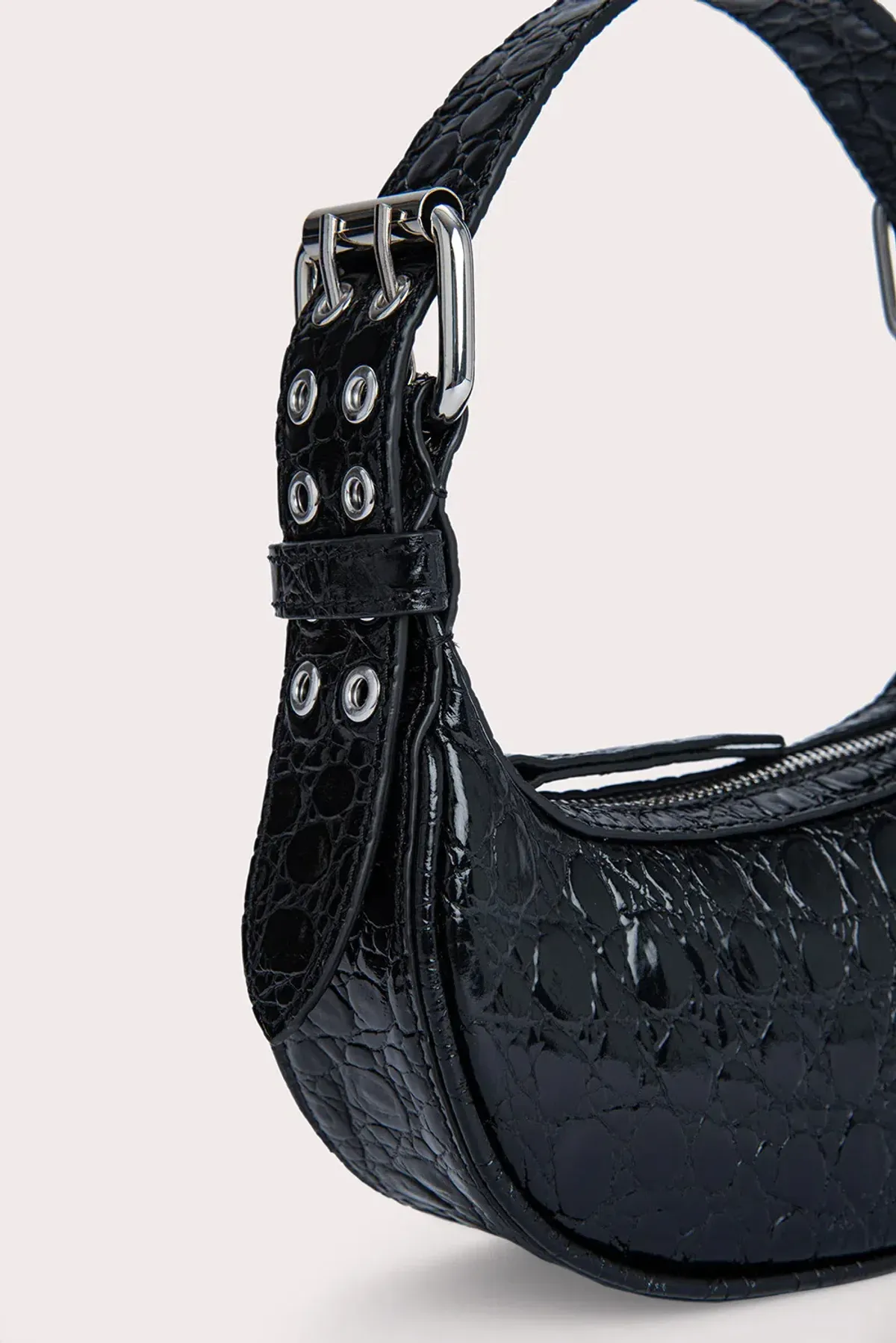 By Far Mini Soho Circular Croco Embossed Leather Bag Black - Image 3