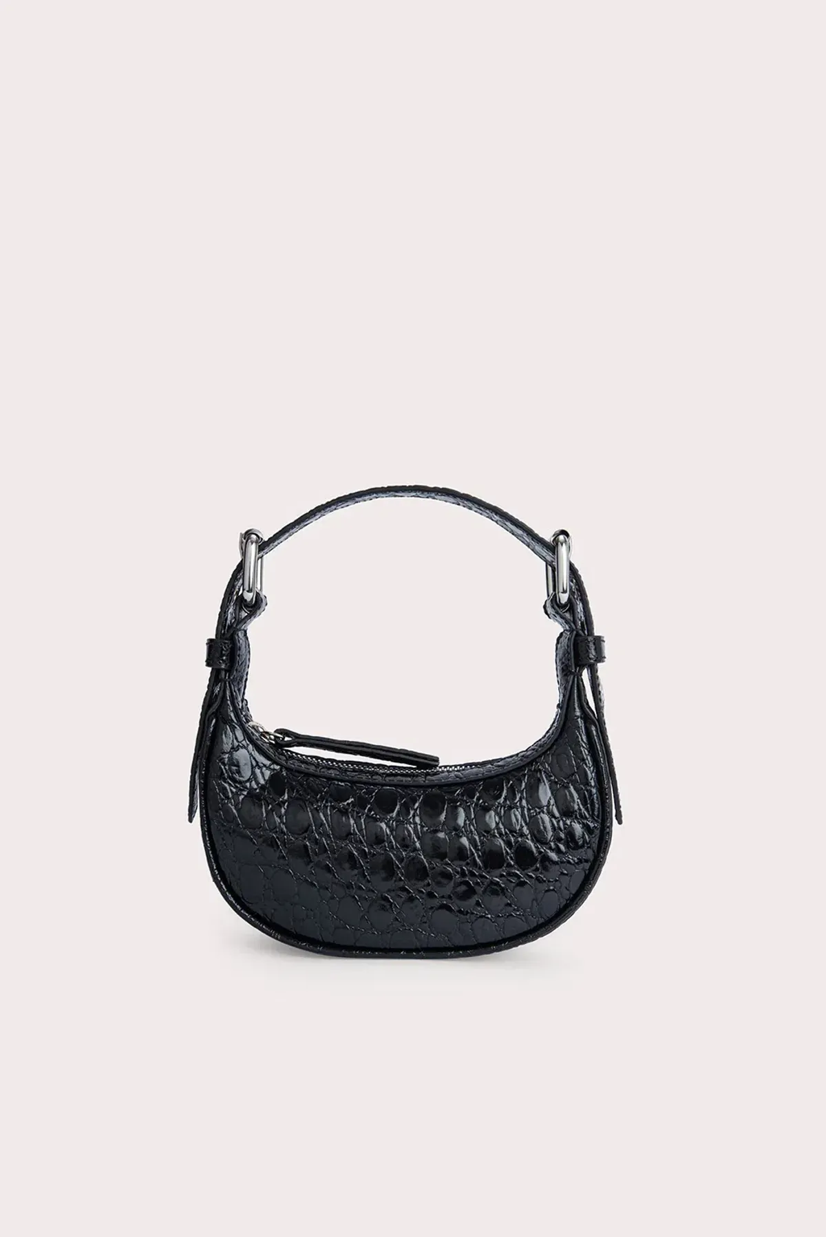 By Far Mini Soho Circular Croco Embossed Leather Bag Black - Image 1