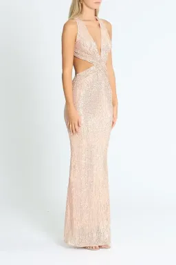 Elle Zeitoune Cut Out Detailed Sequin Gown Rose Gold Size 12 for rent on The Volte - image 2