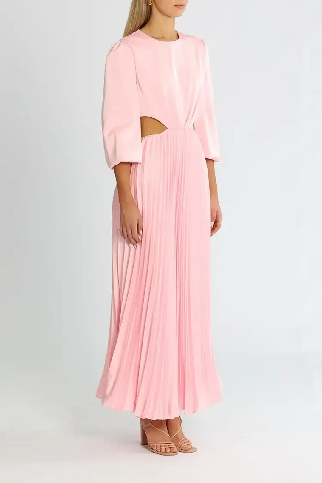 Elle Zeitoune Satin Long Sleeve Midi Dress Candy Pink Size 12 for rent on The Volte - main image