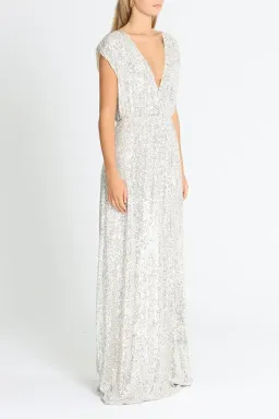 Elle Zeitoune Wrap Style V Neck Sequin Gown Silver Size 10 for rent on The Volte - image 2