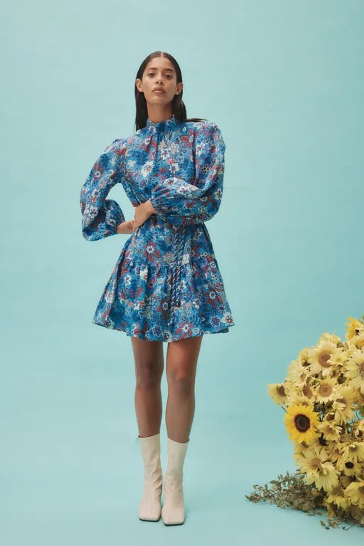 Alemais Isabella Mini Dress Blue/Floral Size 16 for rent on The Volte - main image