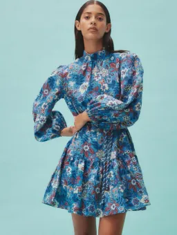 Alemais Isabella Mini Dress Blue/Floral Size 16 for rent on The Volte - image 2
