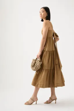 Aje Sophie Tiered Midi Dress in Willow Brown Size 10 for rent on The Volte - image 3