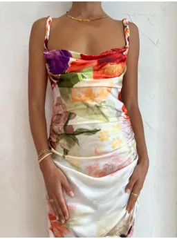 Leo Lin Rachel Cowl Neck Slip Dress Cascade Print Size AU 12 for rent on The Volte - image 2