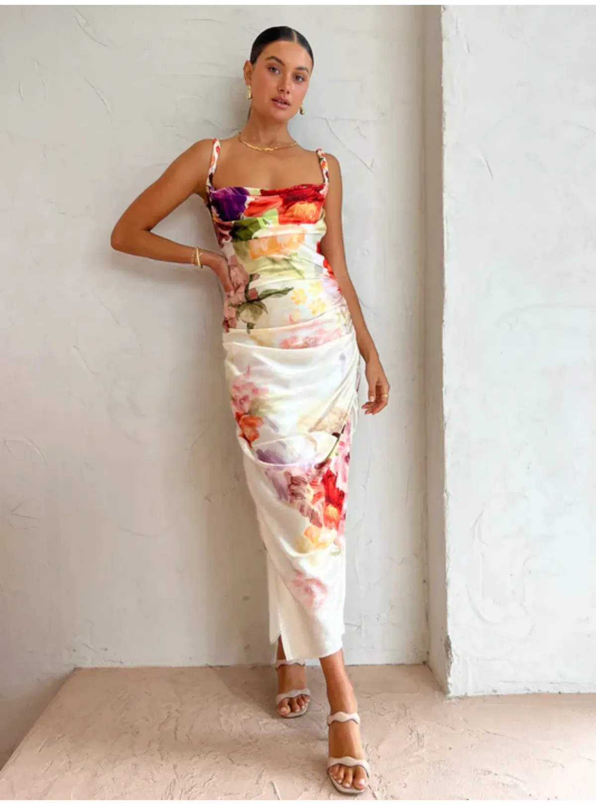 Leo Lin Rachel Cowl Neck Slip Dress Cascade Print Size AU 12 - Image 1