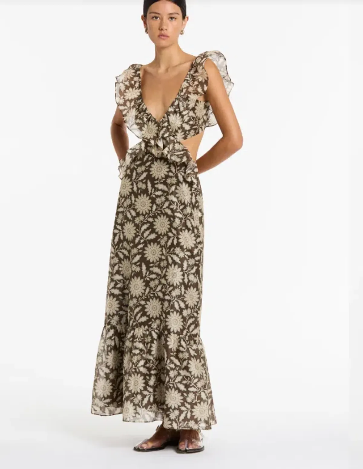 SIR THE LABEL XANITA FRILL MIDI BROWN (Size 2) for rent on The Volte - main image
