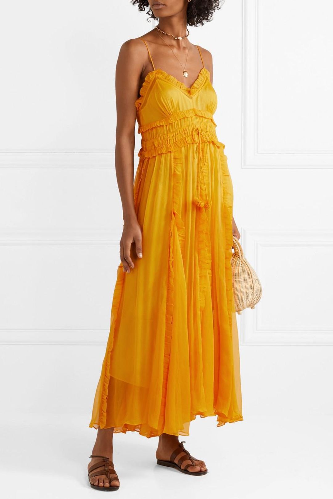 Lee Mathews Lilla Ruffled Silk Crepon Maxi Dress Yellow Size 10 for rent on The Volte - main image