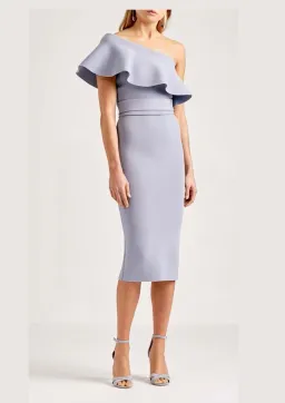 Scanlan Theodore Off the Shoulder Crepe Midi Dress Blue Size 8 for rent on The Volte - image 1