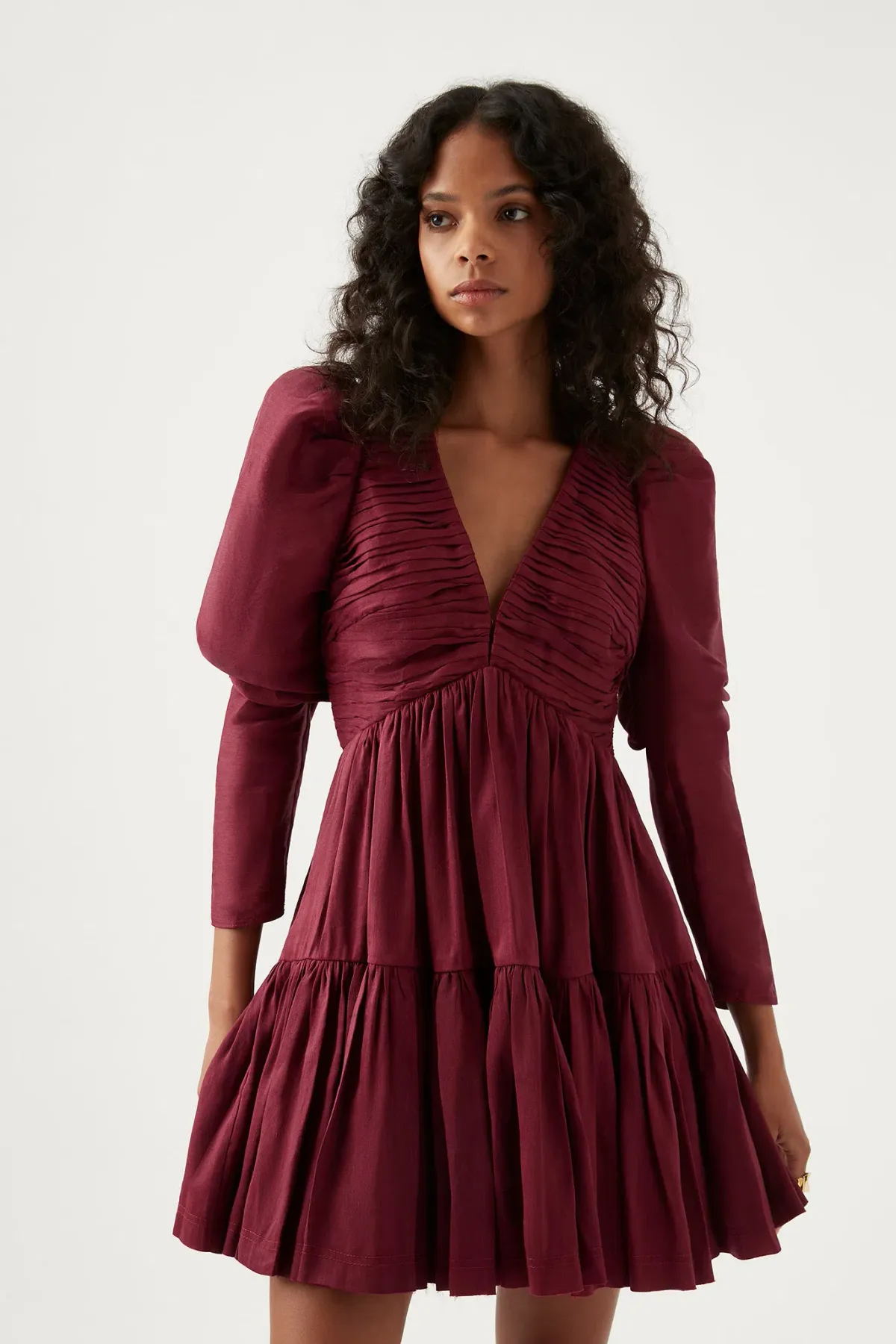 Aje Impasto Ruched Mini Dress Burgundy Size AU 10 - Image 3