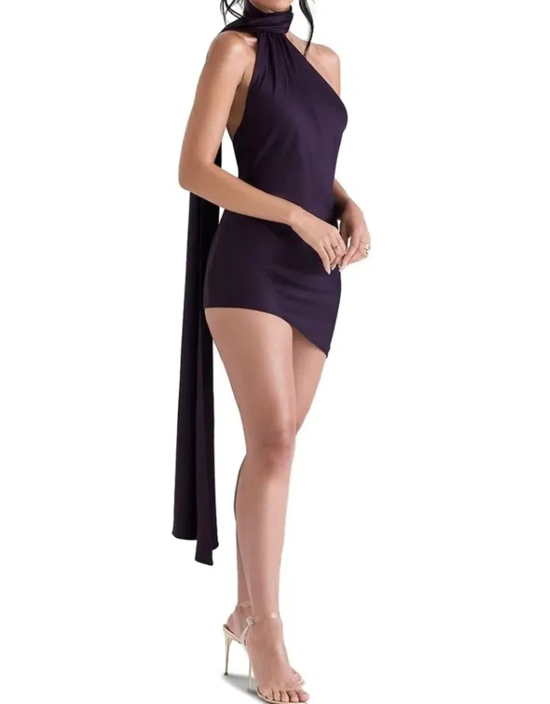 House of CB Aida Asymmetric Wrap Neck Dress Night Shade Size 8 for rent on The Volte - main image