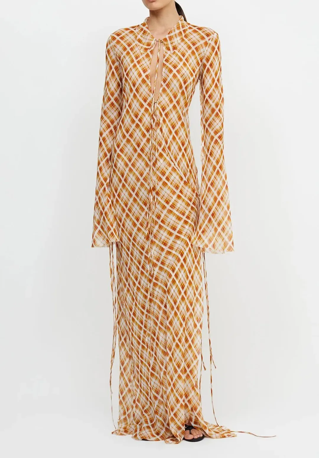 Bec & Bridge Sunflower Check Long Sleeve Maxi Dress Multi Size 6 for rent on The Volte - main image