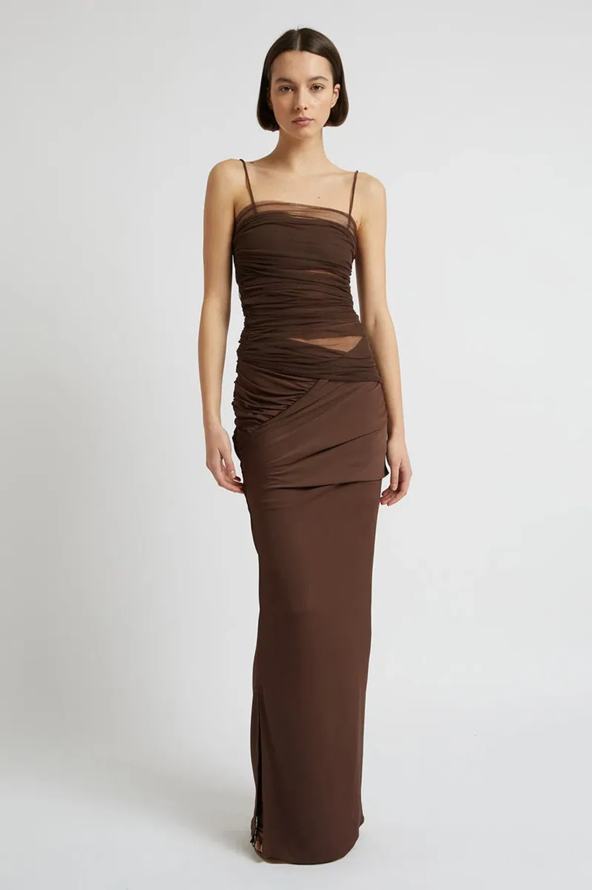 Christopher Esber Veiled Cami & Twisted Wrap Maxi Skirt Set Brown Size L/AU 12 - Image 1