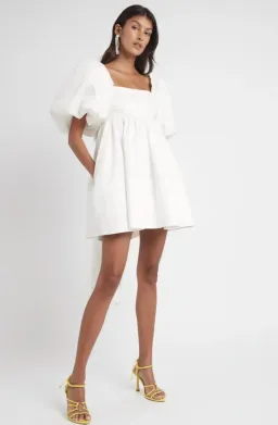 Aje Casabianca Puff Sleeve Dress White Size 4 for rent on The Volte - image 1