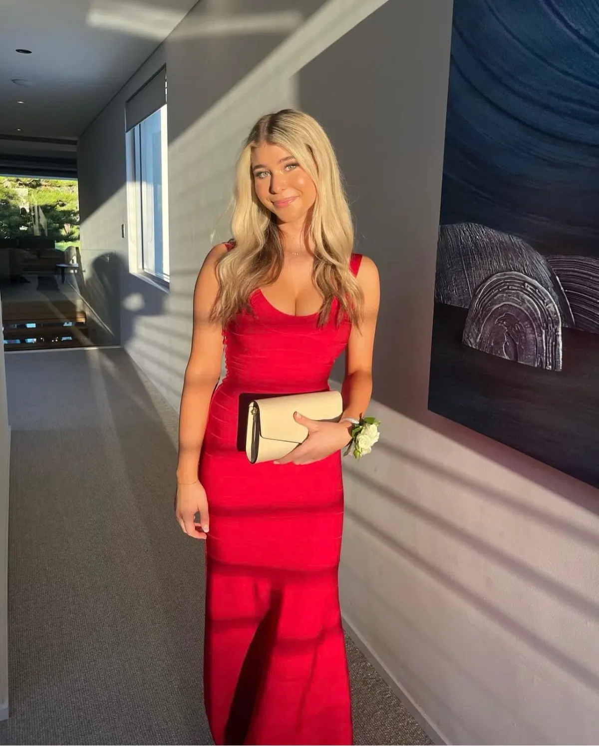 Herve Leger Fluted Gown Red Size XS/Au 6 for rent on The Volte - main image
