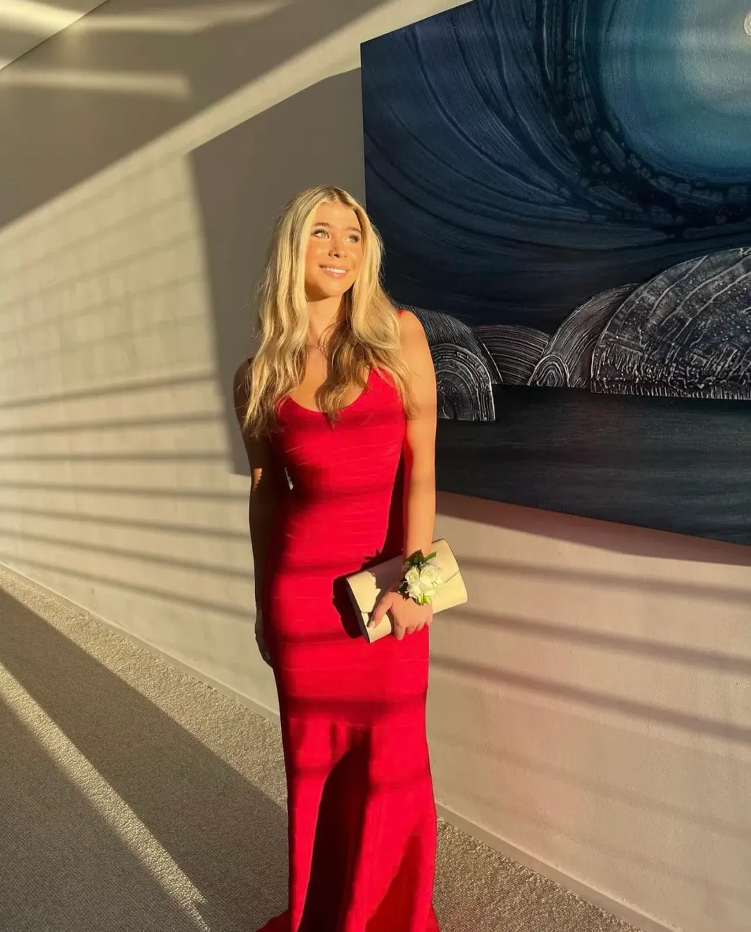 Herve Leger Fluted Gown Red Size XS/Au 6 for rent on The Volte - main image