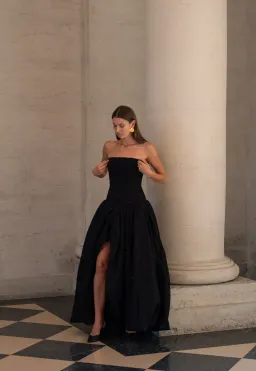 AJE Violette Bubble Hem Maxi Dress Black Size 6 for rent on The Volte - image 1