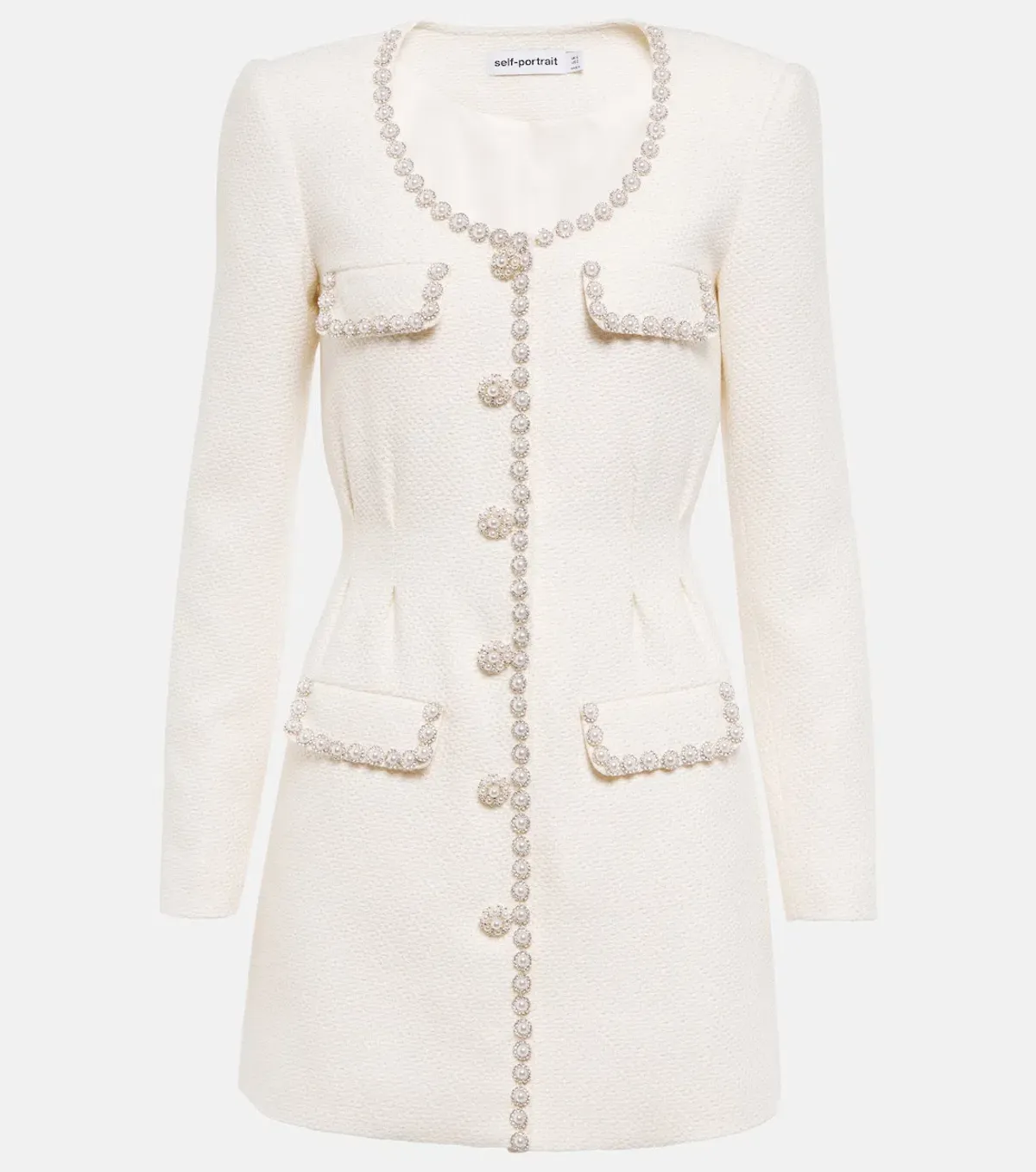 Self Portrait Cream Boucle Tailored Mini Dress Size 8 - Image 3