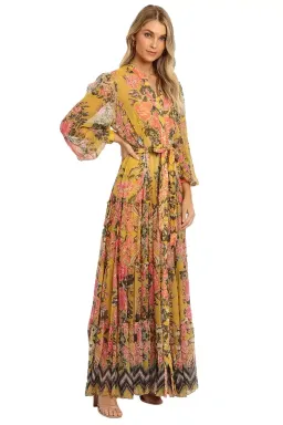 Hemant & Nandita Nova Tiered Maxi Multi Mustard Print Yellow Size 10 for rent on The Volte - image 2