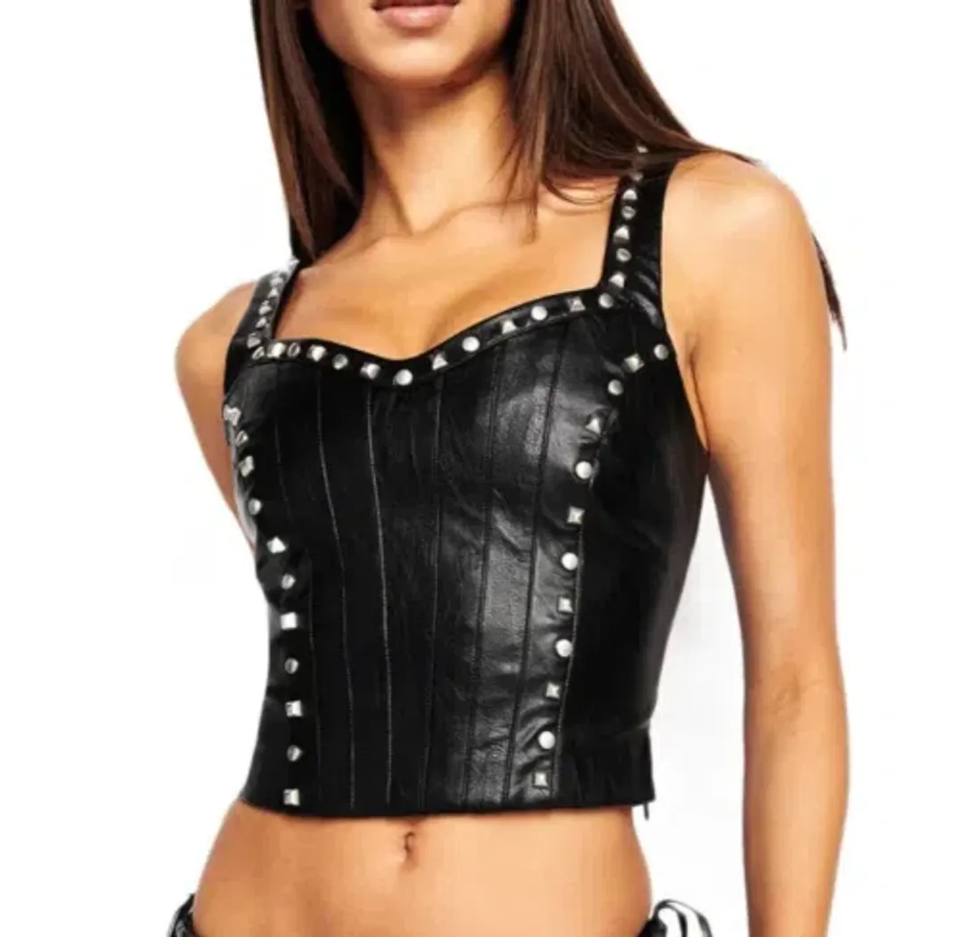 I.AM.GIA Luther Black Faux Leather Studded Corset Crop Top Size XS/Au 6 for rent on The Volte - main image
