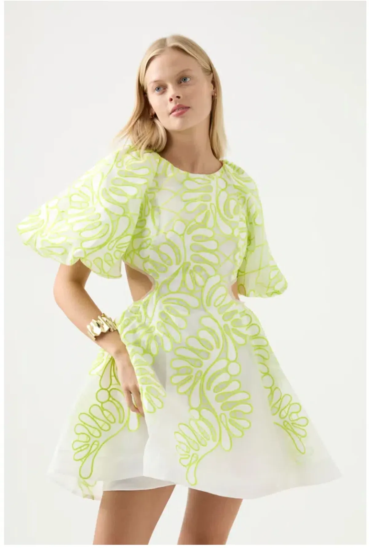 Aje Botanical Applique Mini Dress Ivory/Citrus Yellow Size XXS / AU 4 - Image 2