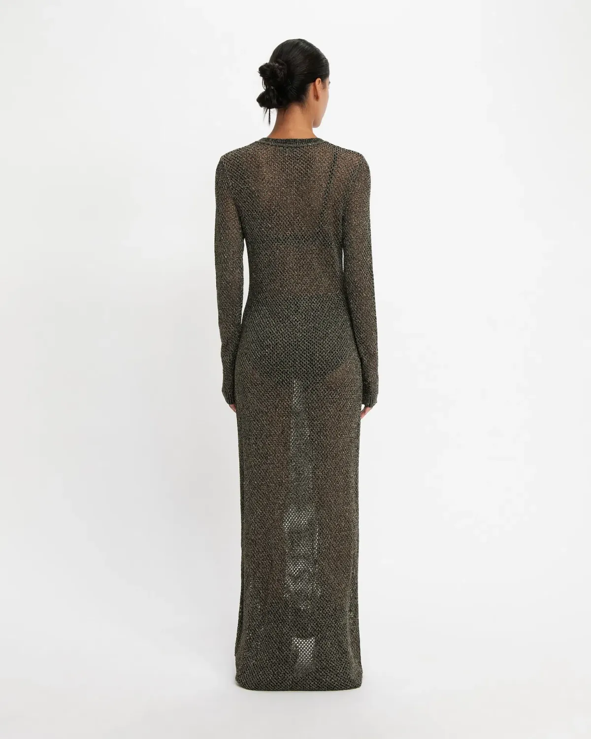 Cue Lurex Crochet Maxi Dress Gunmetal Size 8 - Image 3