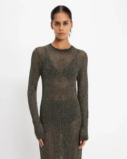 Cue Lurex Crochet Maxi Dress Gunmetal Size 8 for rent on The Volte - image 2