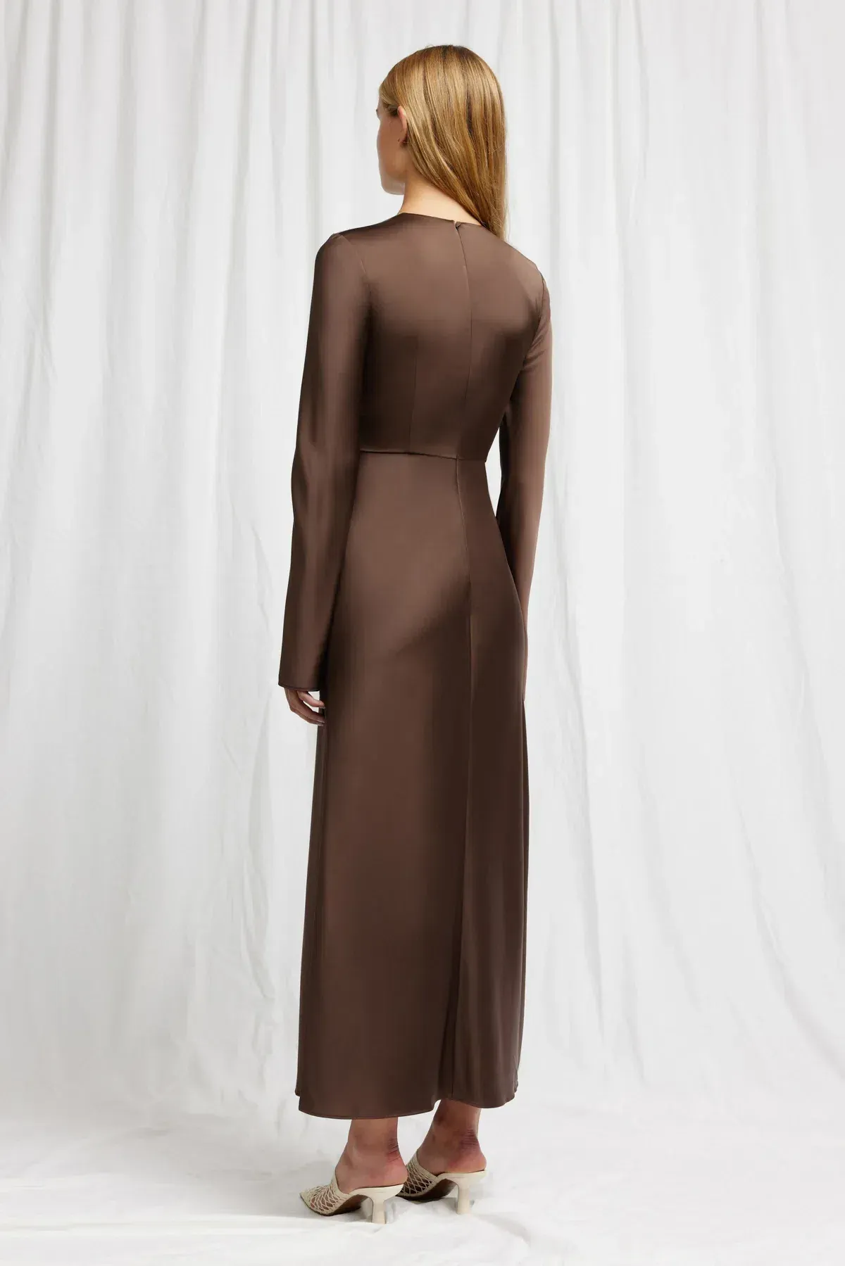 Significant Other Molly Satin Midi Dress Chocolate Size 12 - Image 3