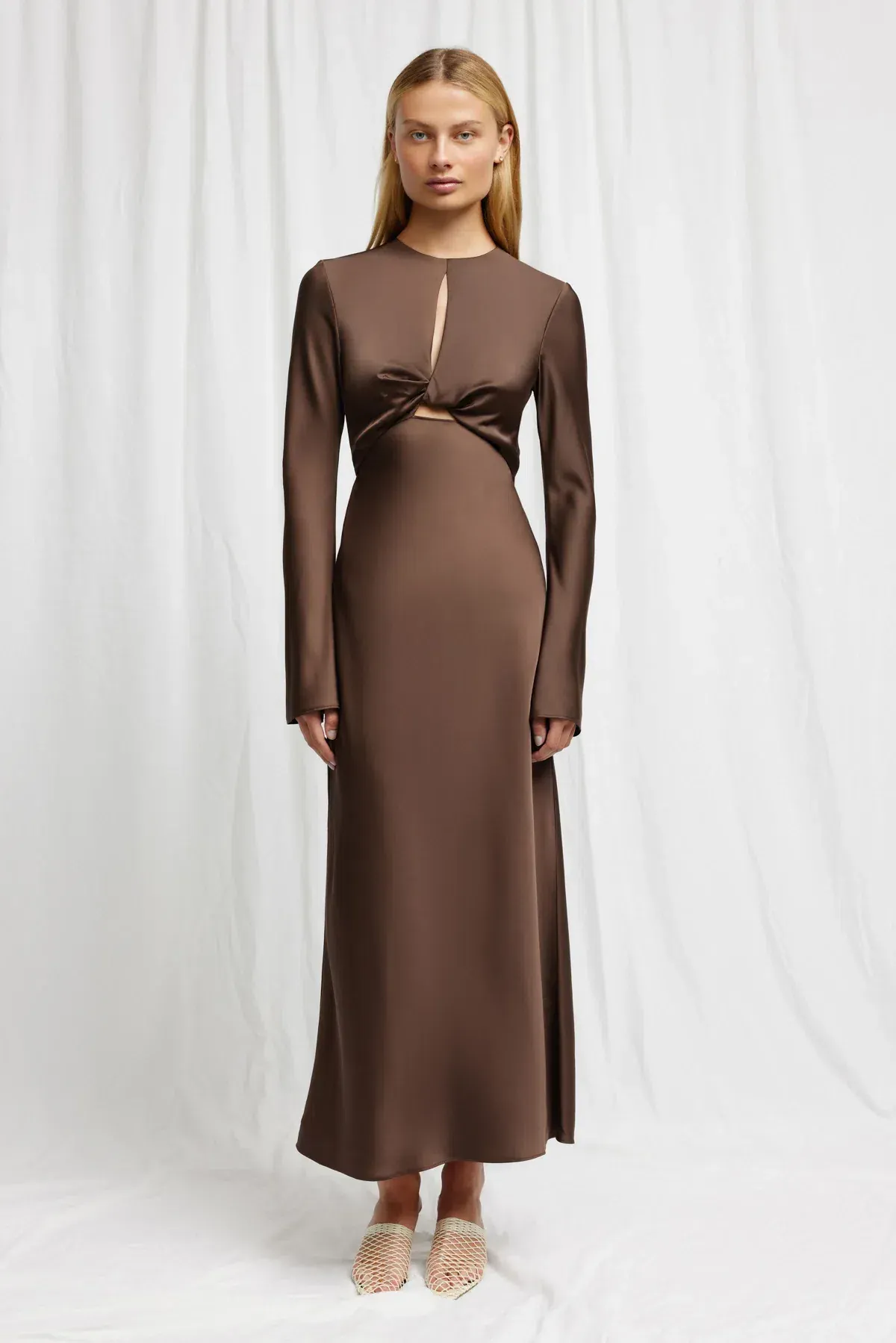 Significant Other Molly Satin Midi Dress Chocolate Size 12 - Image 1