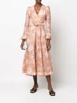 Zimmermann Kaleidoscope Belted Embellished Linen And Silk Blend Midi Dress Floral Size 2 / AU 12 for rent on The Volte - image 1