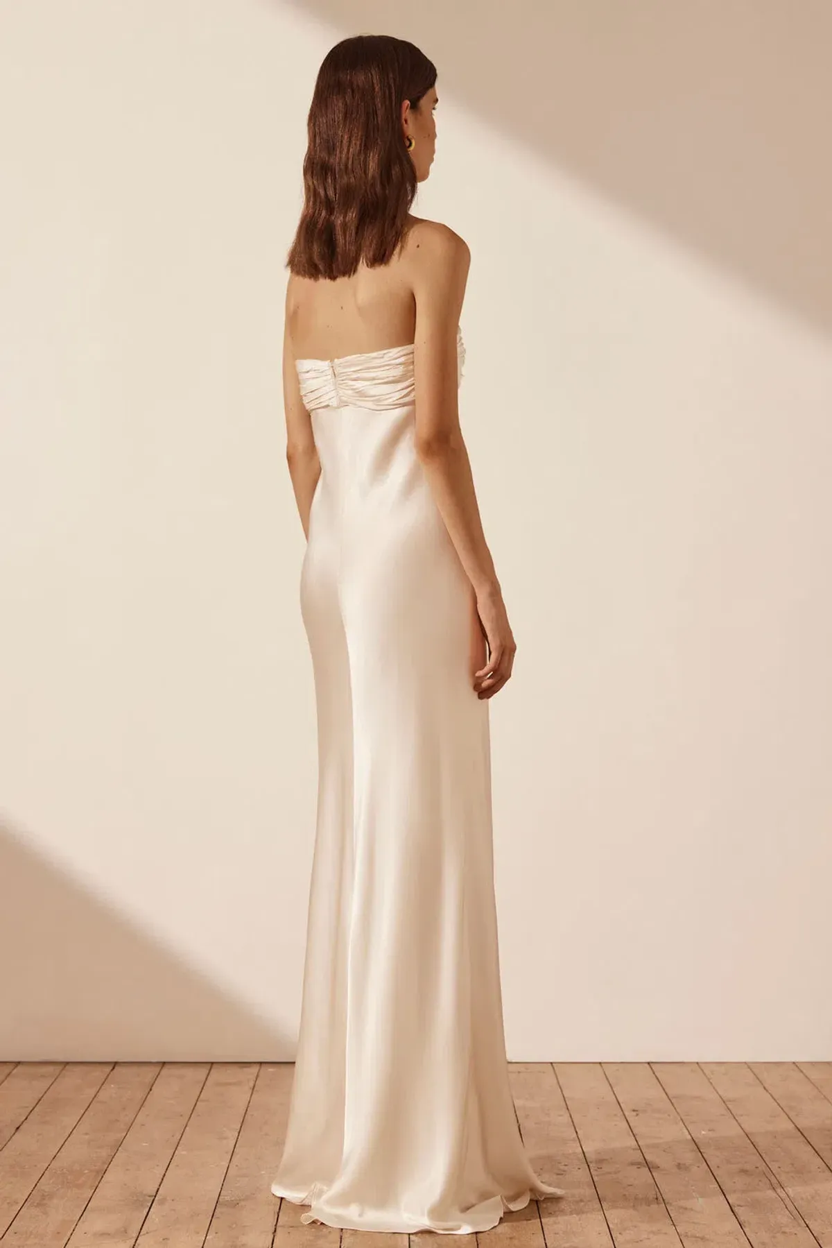 Shona Joy La Lune Strapless Ruched Bodice Maxi Dress in Cream Size 10 - Image 3