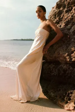 Shona Joy La Lune Strapless Ruched Bodice Maxi Dress in Cream Size 10 for rent on The Volte - image 4