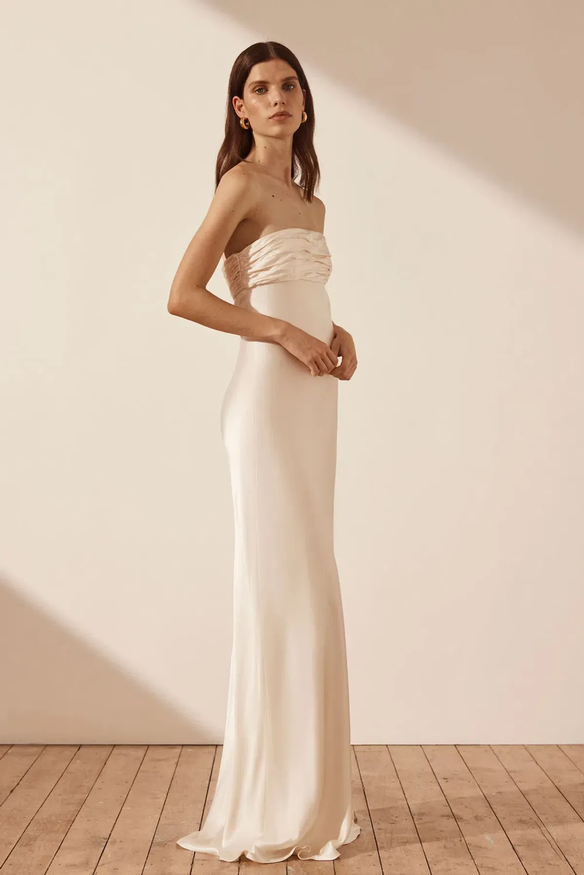 Shona Joy La Lune Strapless Ruched Bodice Maxi Dress in Cream Size 10 - Image 2