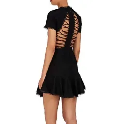Zimmermann Broderie Lattice Eyelet Cutout Mini Dress Black Size 1 / AU 10 for rent on The Volte - image 2